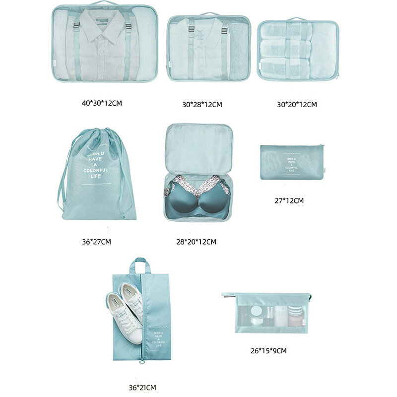 8 Buah Set Tas Penyimpanan Organisator Travel Set Kemasan Koper Tas Penyimpanan Koper Portabel Tas Kantong Rapi untuk Sepatu dan Pakaian