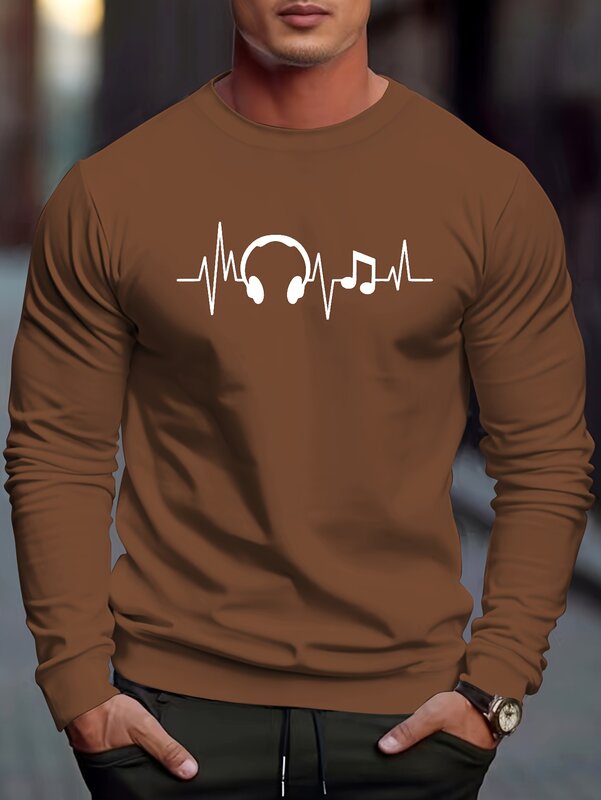 Camiseta informal de manga larga para hombre, camisa deportiva con cuello redondo, Impresión de música Digital 3D, parte inferior, otoño e invierno, novedad de 2023