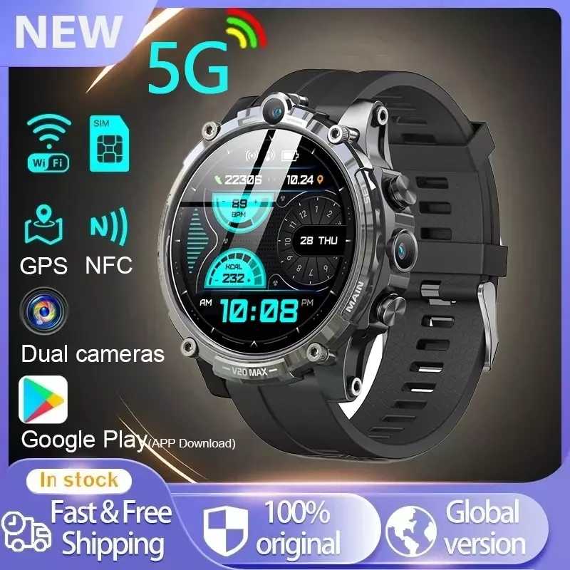 HD Câmera Dupla Smartwatch, Navegação GPS, Freqüência Cardíaca, Monitoramento de Oxigênio no Sangue, Desbloqueio Facial, Original 5G SIM Chamada, 1,6"