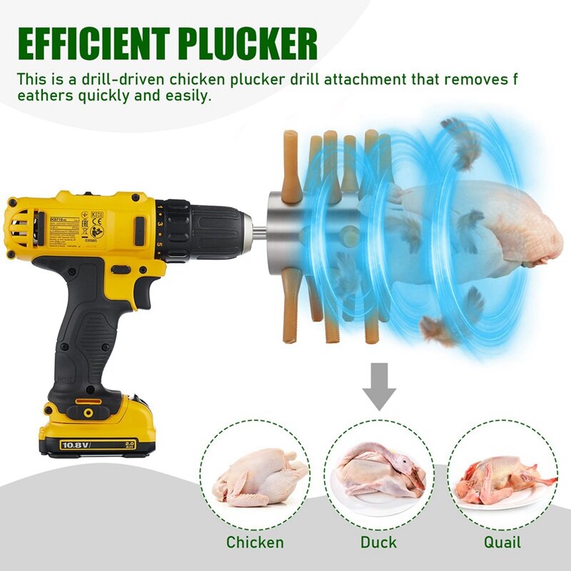 Stainless Steel Chicken Plucker Drill Attachment Chicken Feather Removal Plucker Machine 18-Fingers