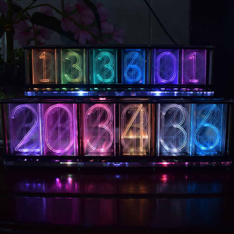 Tamanho grande Analógico Desktop Clock, Glow Tube, Música Spectrum Analyzer, Full Color LED Rainbow, Kit DIY, Clássico, Novo