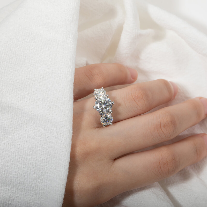 AnuJewel 5ct D Color Moissanite tre pietre anello di fidanzamento in argento placcato oro 18 carati promessa fede nuziale con gioielli GRA