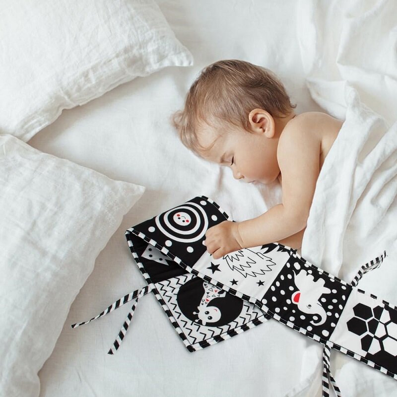 Babybuch Schwarz-Weiß-Bücher für Neugeborene Bett Krippe Stoßstange sensorische Stoff Buch Montessori kontrast reiche Babys pielzeug 0 12 m