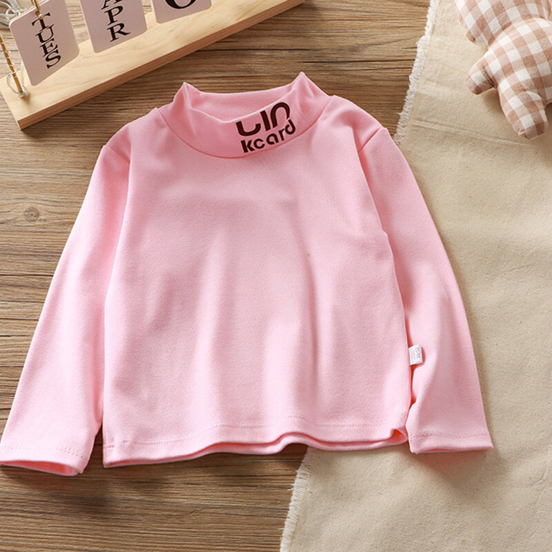 Children Girls Spring Autumn Tops Kids Middle Collar Cotton Long Sleeve T-shirt Bottoming Tee Clothing 1-12 Years