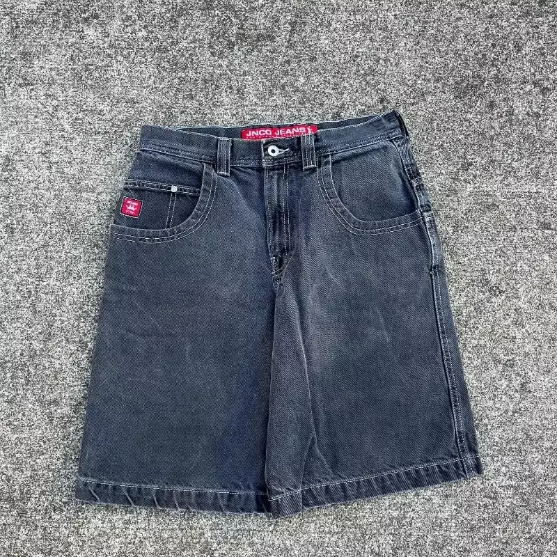 JNCO-Shorts jeans baggy para homens e mulheres, jeans hip-hop, bordado vintage, shorts de basquete góticos, streetwear, Harajuku, Y2K, novo