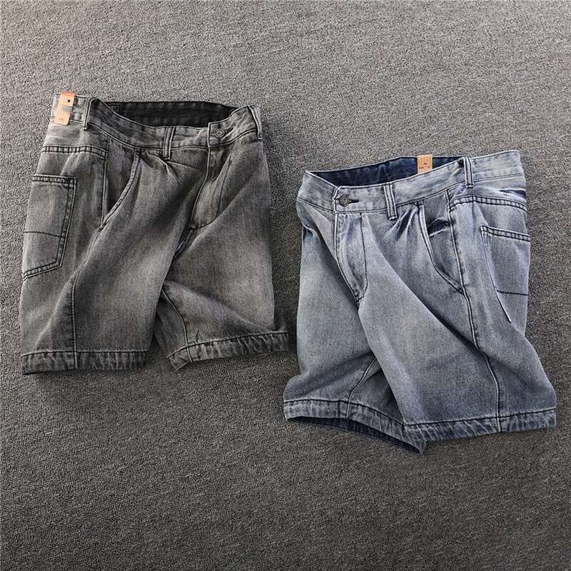 Short cargo droit en denim délavé pour homme, jean de plage longueur genou, style américain d'été, Harajuku Y2K Streetwear, 100% coton