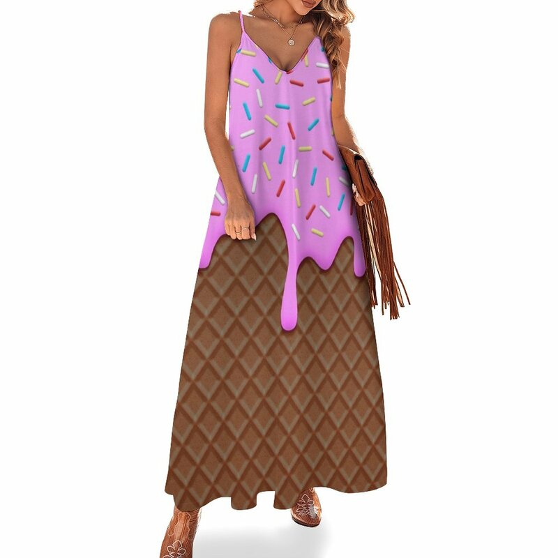 여성용 초콜릿 딸기 아이스크림 민소매 드레스, 2023 럭셔리 디자이너 파티 이브닝 드레스