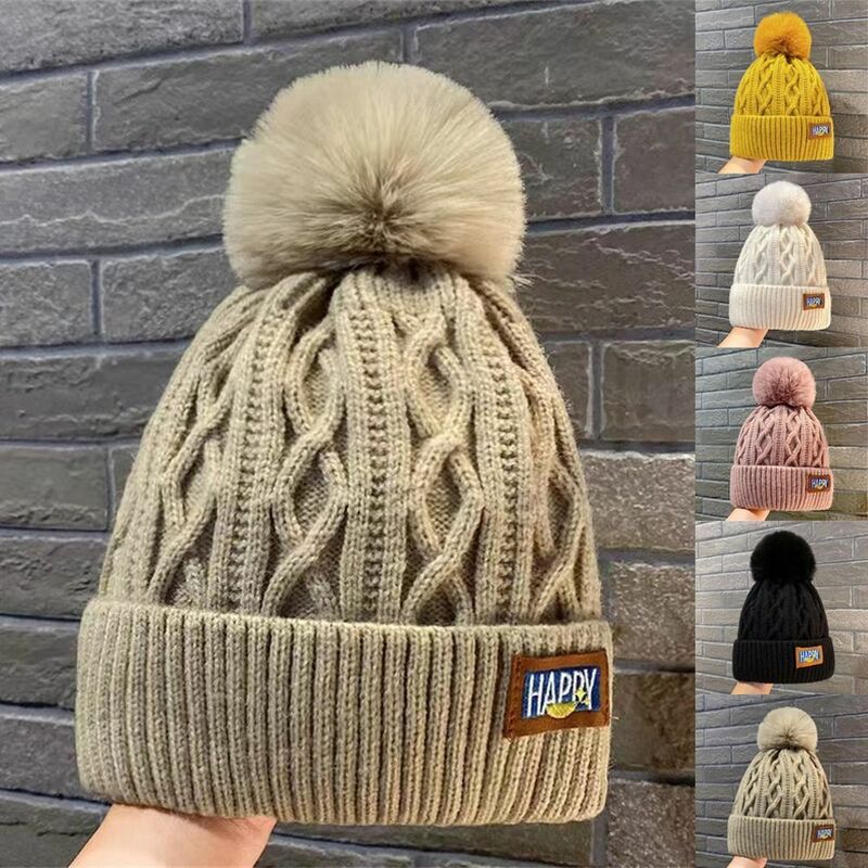 Модная женская шапка с помпонами, шапка с помпонами, Утепленная зимняя теплая шапка, стильные шапки бини, повседневные уличные вязаные шапки