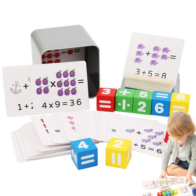 Schede Flash educative carte animali per giochi aritmetica per bambini Sight Words Cards carte di apprendimento con blocchi di legno colorati