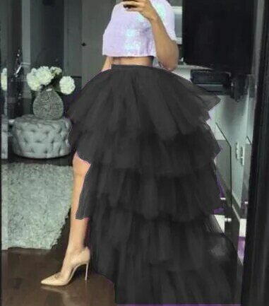 Women's High Low Tutu Skirts Sweet Elastic Waist Tulle Layered Ruffles Princess Petticoat Mesh Long Tiered Skirt For Prom Party