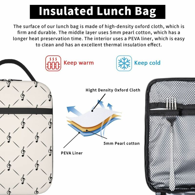Muzieknoot Pictogrammen Muziek Symbolen Thermische Geïsoleerde Lunch Bag School Draagbare Lunch Container Thermische Koeler Lunchbox