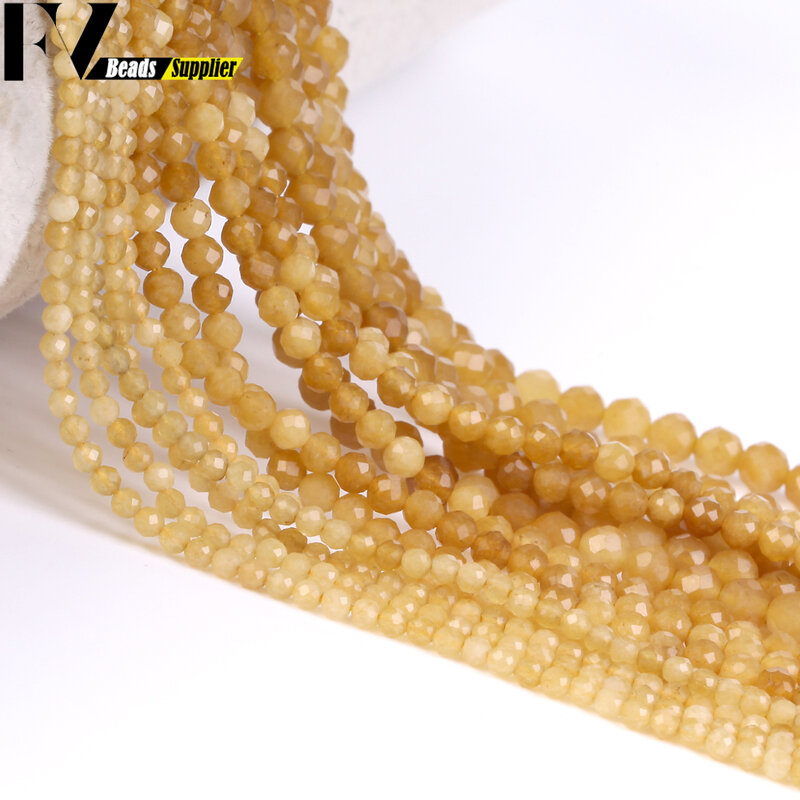 2/3/4mm Natural Stone Beads Faceted Round Citrine Charms Beads For Jewelry Making Findings Fit DIY Bracelet Crafts Accessories