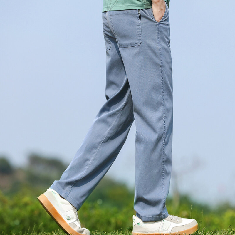 Lyocell-Pantalones finos de pierna ancha para jóvenes, Pantalones rectos holgados, pantalones casuales de moda y cómodos, Verano