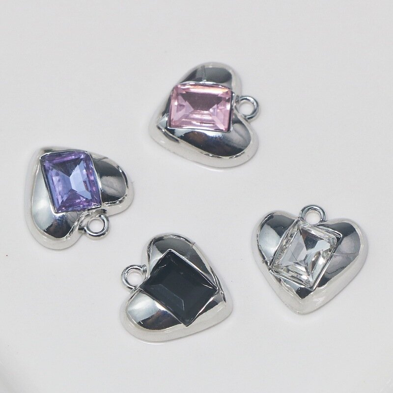 Dijes geométricos de corazones de cristal, colgante de aleación para la fabricación de joyas, pendientes Diy, suministros de collar, accesorios al por mayor, 5 piezas