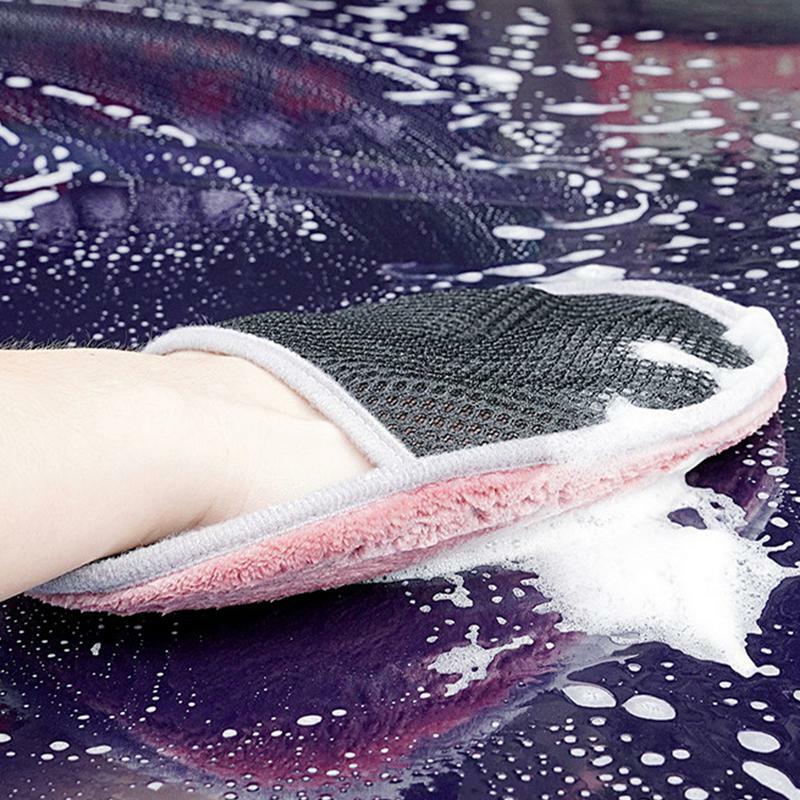 ถุงมือสำหรับล้างรถถุงมือสำหรับรถยนต์ผ้ากำมะหยี่ซับน้ำได้ดีมาก1ชิ้นไม่มีรอยสำหรับซัก