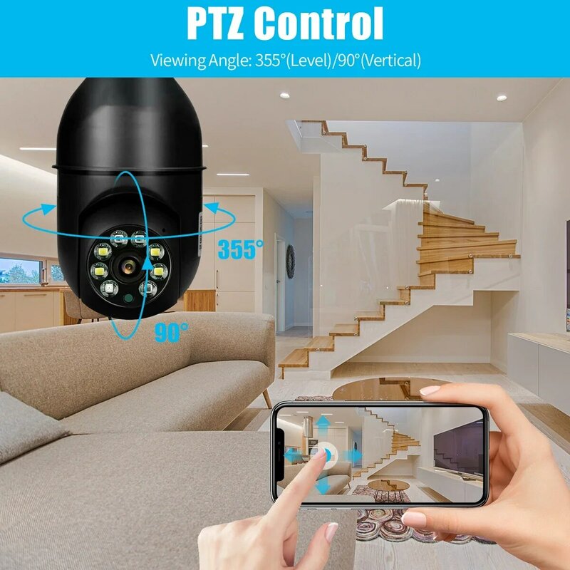 Tuya 5MP 5G E27 Лампа безопасности монитор Cam беспроводной автоматический человек слежения ночного видения полный цвет камеры наблюдения