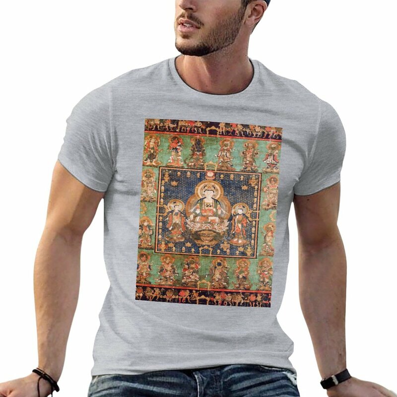 남성용 보살 한냐 (Prajnaparamita) 만다라 티셔츠, 애니메이션 의류, 오버사이즈 일반 흰색 티셔츠