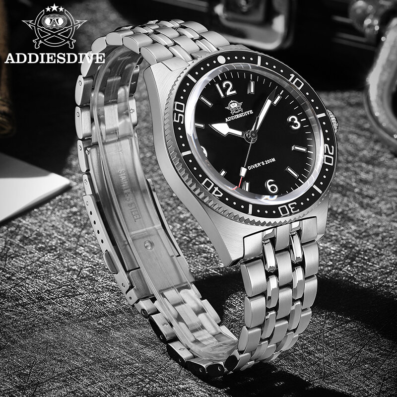ADDIESDIVE Diving Watch for Men Sapphire Glass Quartz Wristwatch 316L Stainless Steel Waterproof 200m Luminous Watch New Reloj