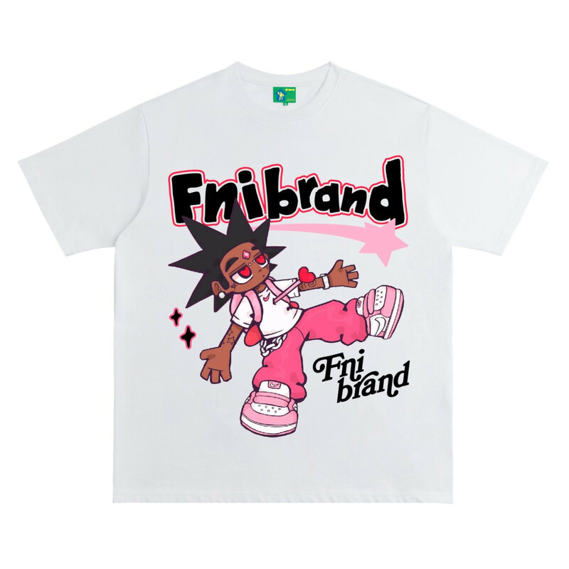 Feminino American Cartoon Character Print T-Shirt extragrande, Y2K, Hip-Hop, Gótico, Manga Curta, Loose Street Clothing, Novo