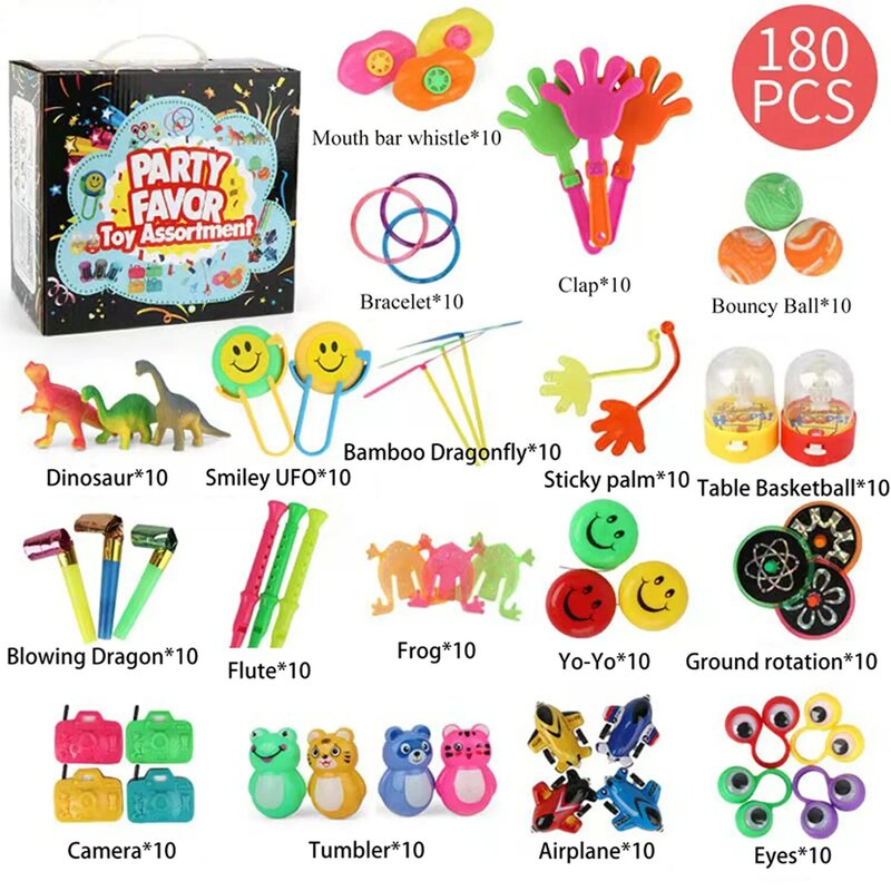 180 buah mainan aneka hadiah pesta untuk anak laki-laki & perempuan, hadiah pesta ulang tahun anak-anak, kotak hadiah karnaval anak-anak