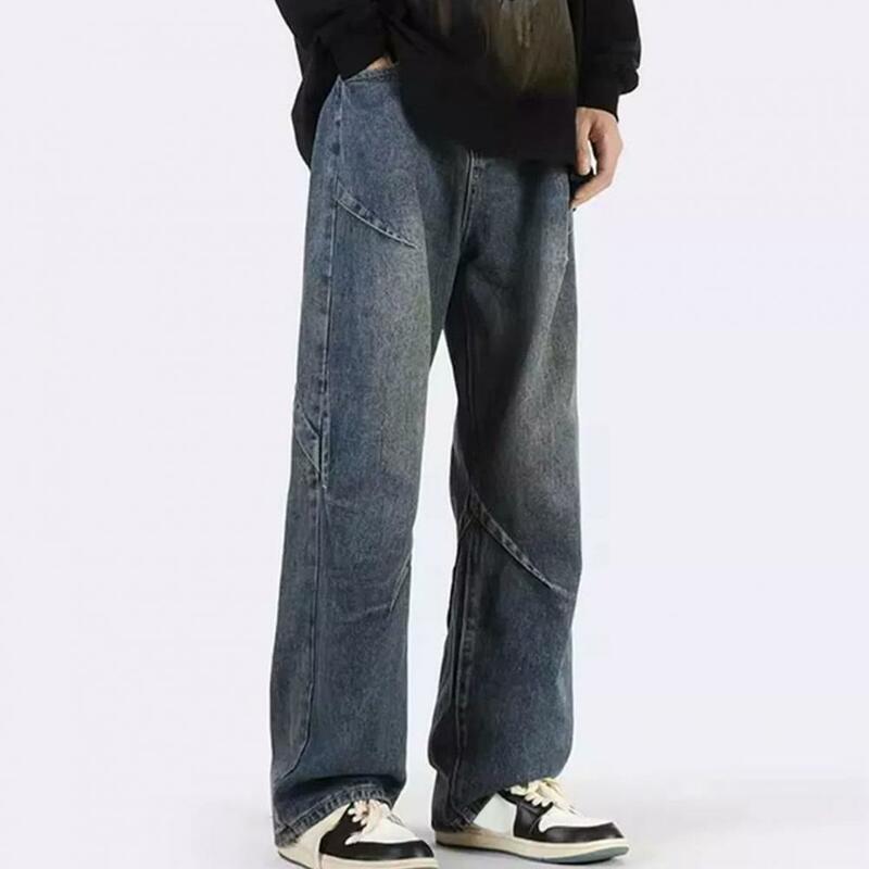 Męskie spodnie jeansowe z szerokimi nogawkami Męskie jeansy z prostymi nogawkami Męskie spodnie jeansowe w stylu hip-hopowym z drapowanymi kieszeniami Damskie wysokie na wiosnę