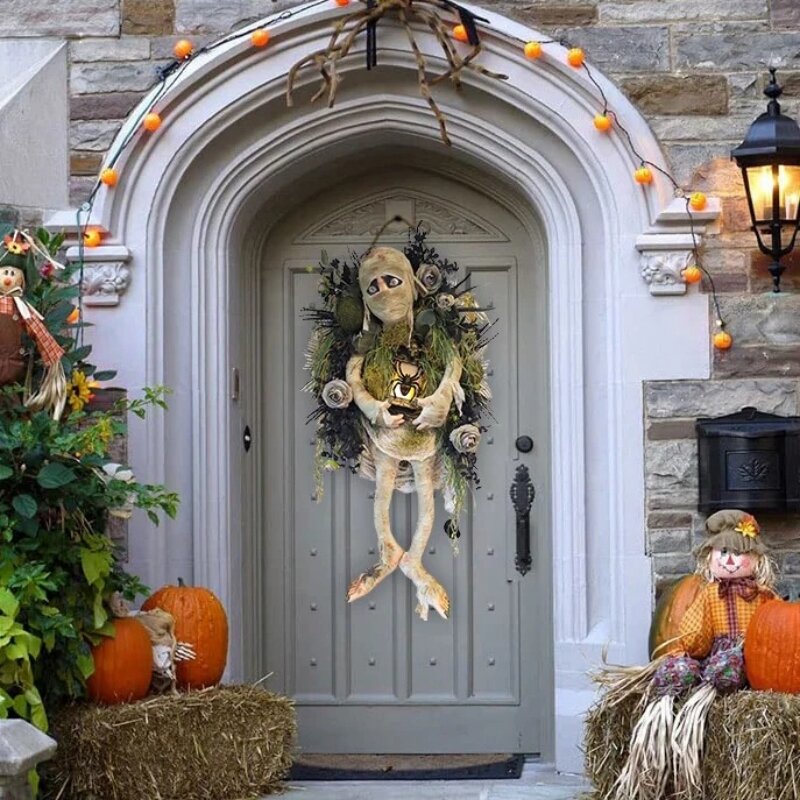Guirnalda de mamá de Halloween, decoración de pared, puerta delantera, ventana, cabeza de esqueleto para el hogar, accesorios de decoración de terror para fiesta