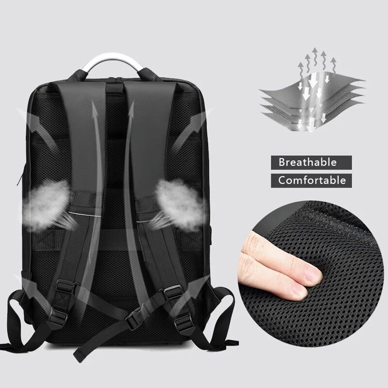 EURCOadvocate-Sac à dos étanche pour ordinateur portable, chargement USB, sac à dos fonctionnel, noir, homme d'affaires, 15.6