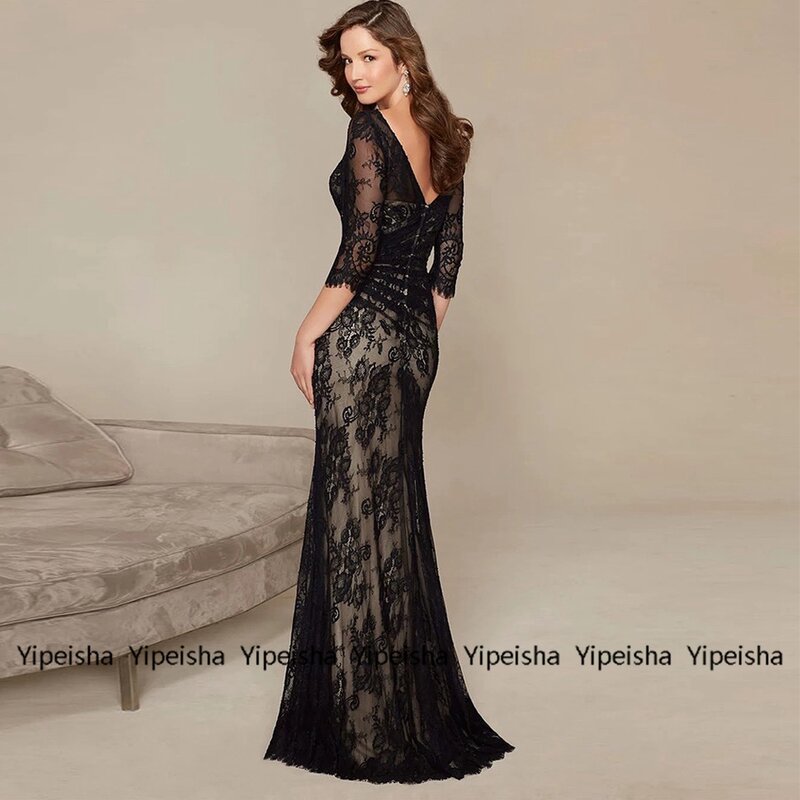 Yipeisha-3/4 슬리브 머메이드 신부의 어머니 드레스, 결혼식용 V 네크라인 2022 레이스 여성 드레스, 백 아웃, Mère Formelle 로브