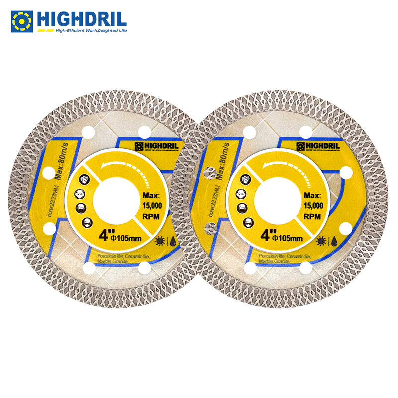 HIGHDRIL 2 шт. режущий диск диаметр 105 мм/4 дюйма Алмазный горячепрессованный спекание X сетчатые пильные диски для фарфоровой плитки гранита мрамора