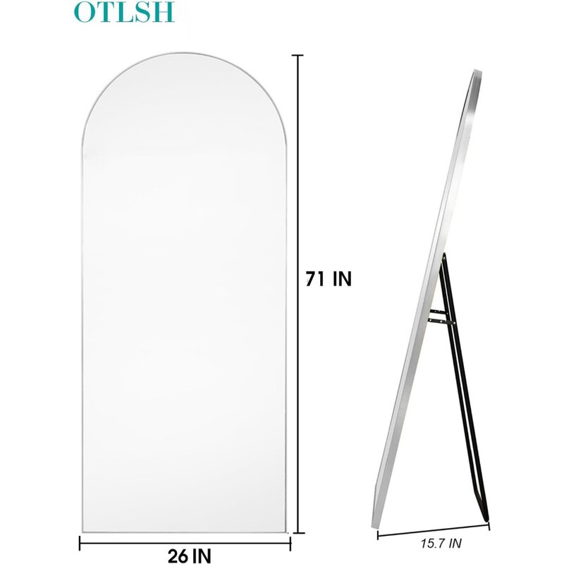 Specchio a figura intera Otlsh, specchio da pavimento ad arco da 71 "x 26" con supporto, specchio in piedi, specchio a tutta massa, specchio da parete, telaio in alluminio