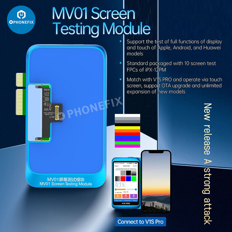 JC V1S Pro MV01 modul pengujian layar LCD, untuk iPhone 7-15puntuk Huawei Samsung HD Display warna fungsi layar alat reparasi