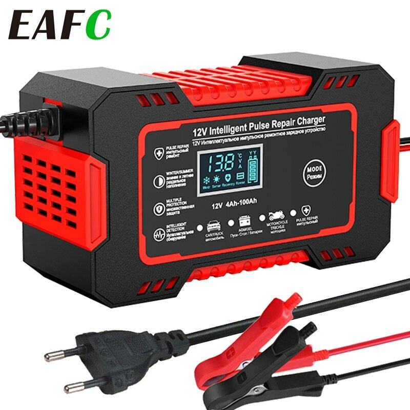 Auto Acculader 12V 6a Pulse Reparatie Lcd-Display Smart Fast Charge Agm Deep Cycle Gel Lood-Zuur Oplader Voor Auto Motorfiets