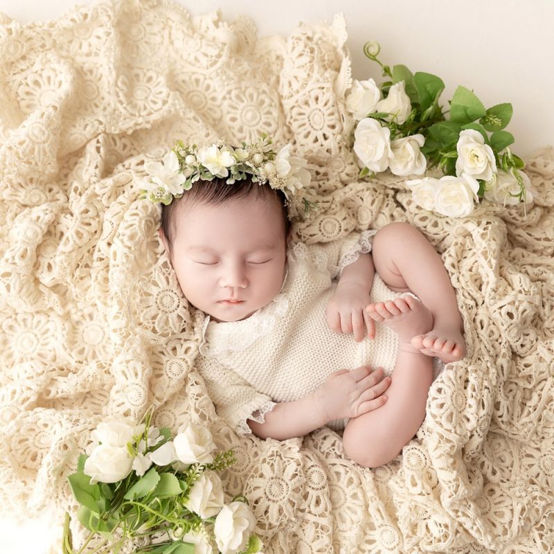 Selimut bayi renda, alat peraga fotografi bayi baru lahir katun Pose latar belakang panjang lapisan foto aksesoris fotografi bayi