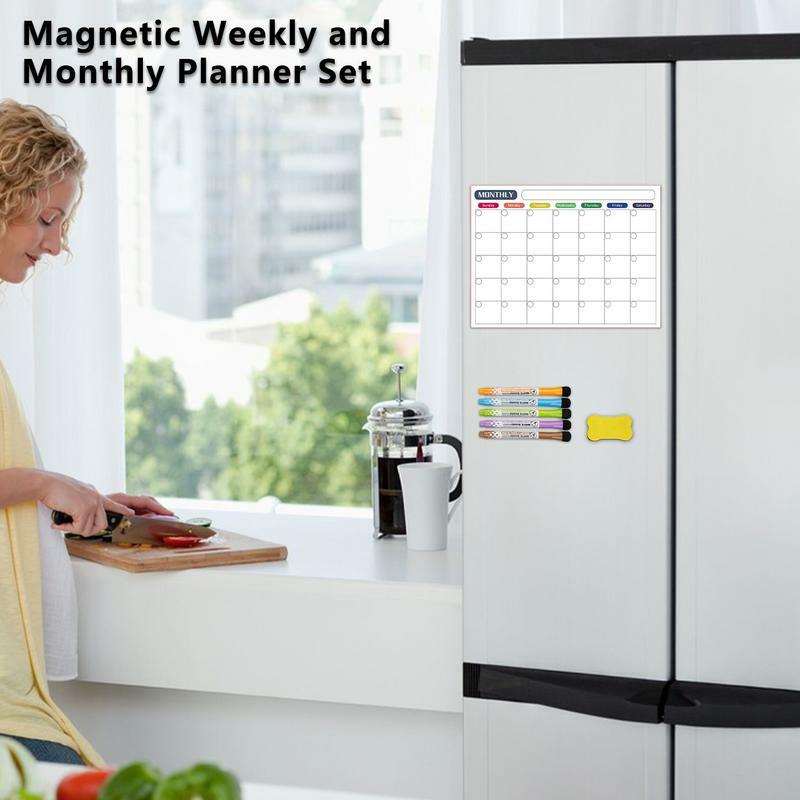 Магнитная доска-планировщик, доска-планировщик холодильника с магнитным календарем, набор блокнотов