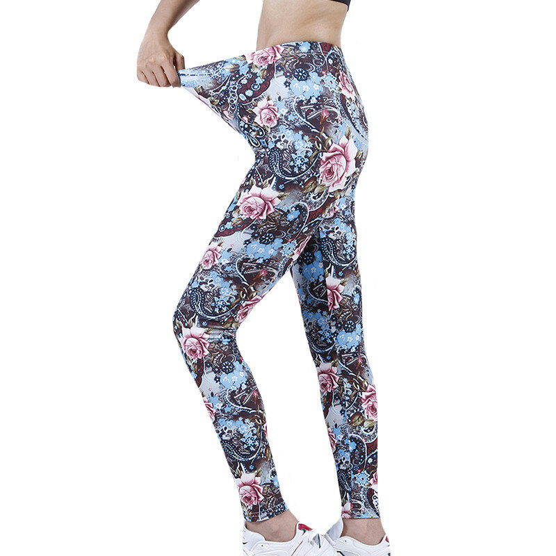 Visnxgi calças de ginástica das mulheres listrado leggings impresso flores elásticas estilo verão esportes fitness feminino correndo workout