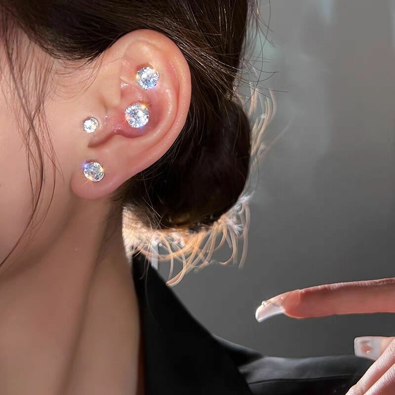 1 buah/2 buah anting magnet sederhana klip telinga pria wanita anting kancing zirkon tulang telinga penjepit Cochlear tidak ada tindik hadiah perhiasan