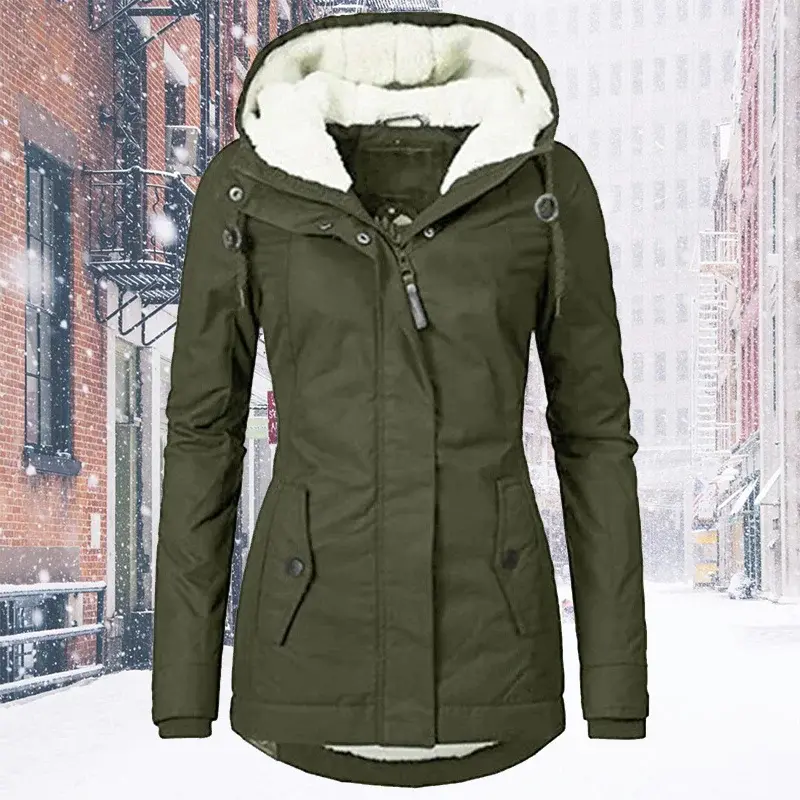 Abrigo largo grueso de felpa sólida para mujer, chaqueta cálida con capucha para senderismo al aire libre, Parka informal a prueba de viento, Otoño e Invierno