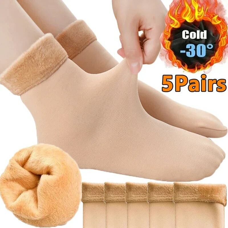 Meias térmicas curtas para mulheres, meias de lã de caxemira, botas de nylon, meias grossas e quentes, inverno