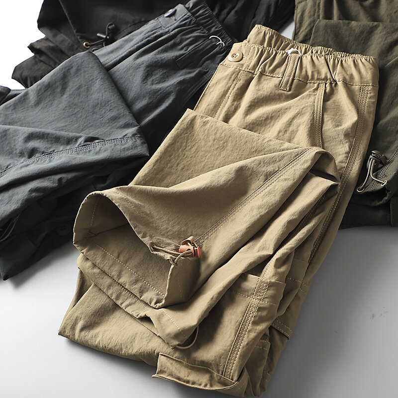 Ropa de trabajo básica delgada, múltiples bolsillos, pantalones casuales de pierna recta, pantalones cortos desmontables de dos piezas