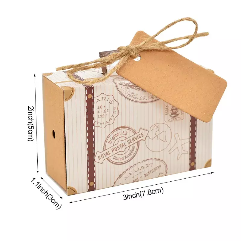 Maleta de viaje personalizada, caja de dulces, Cajas de Regalo de papel Kraft, suministros de decoración de fiesta de cumpleaños de boda, paquete de regalo de papel de Navidad