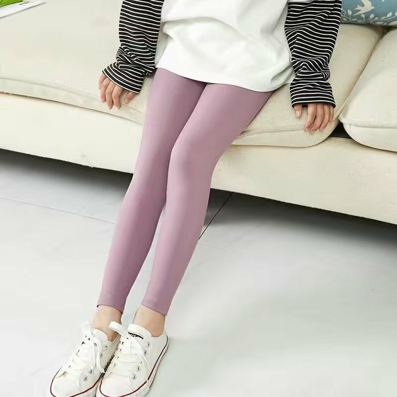 Leggings largos de algodón elástico para niñas, pantalones pitillo, Color caramelo, Verano
