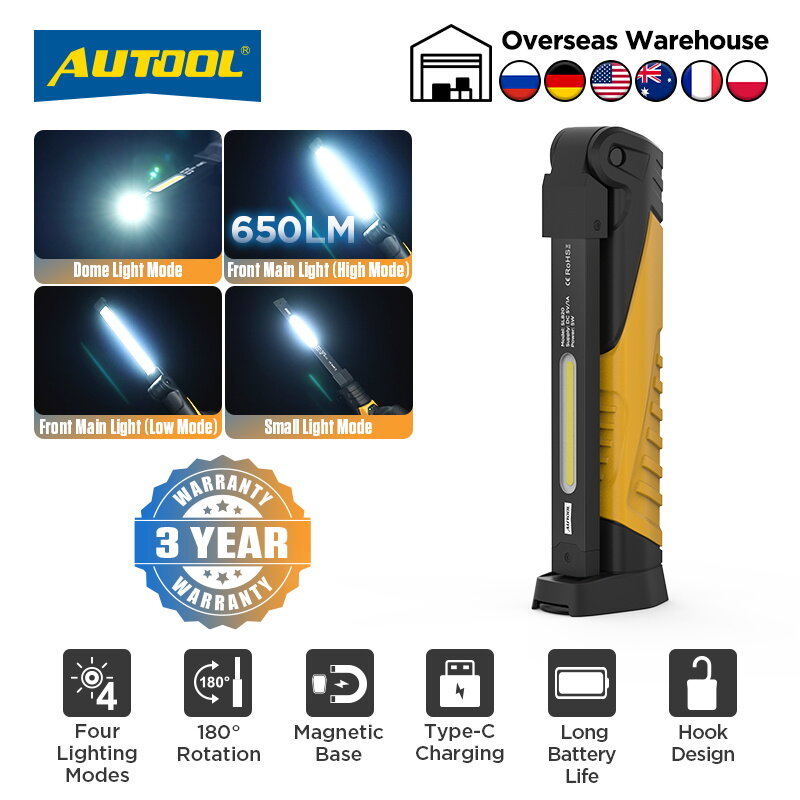 AUTOOL SL820 Magnatic Base Rechargeable Work Light Foldable Flashlight Standby Work 12h with 2600mAh Li-Battery for Car Repair