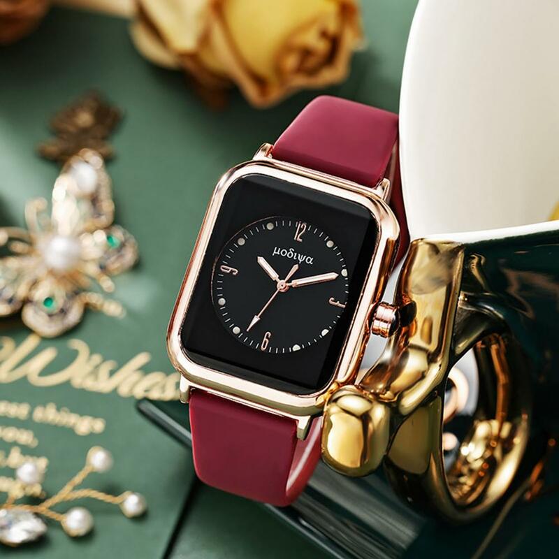 Quartz Wristwatch Exquisite Square Dial Quartz Watch with Silicone Strap Night Light High Accuracy Timepiece for Sweet