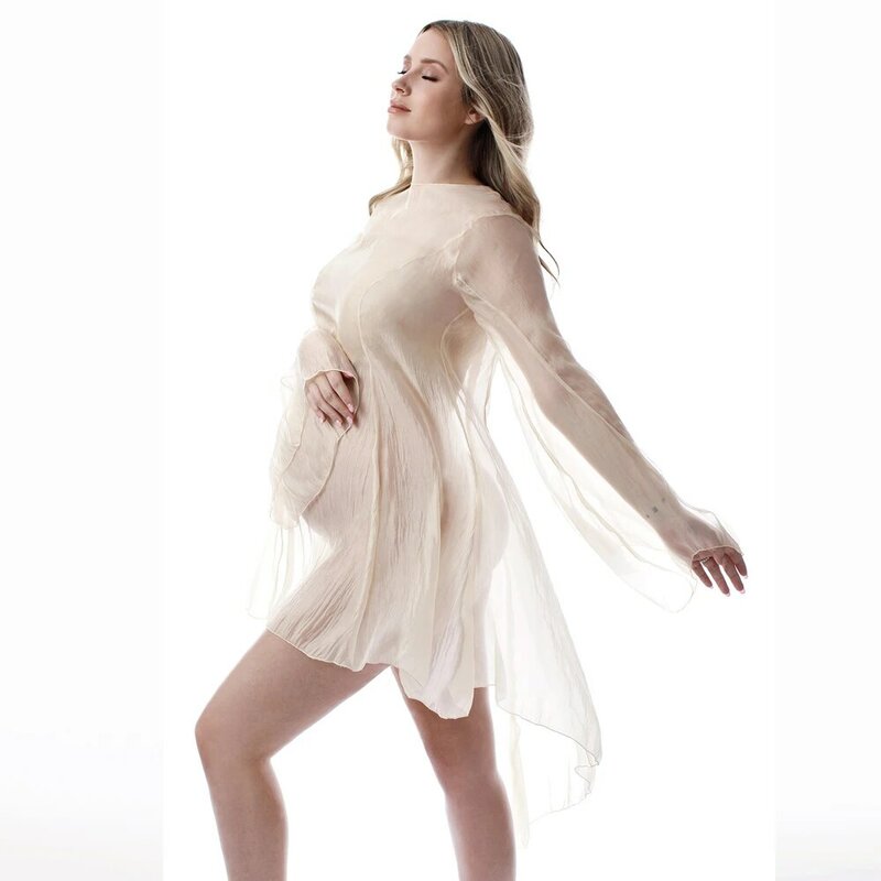 Gravidez mulher fotografia adereços perspectiva vestidos para grávidas sexy transparente chiffon pagode manga estúdio tiro roupas