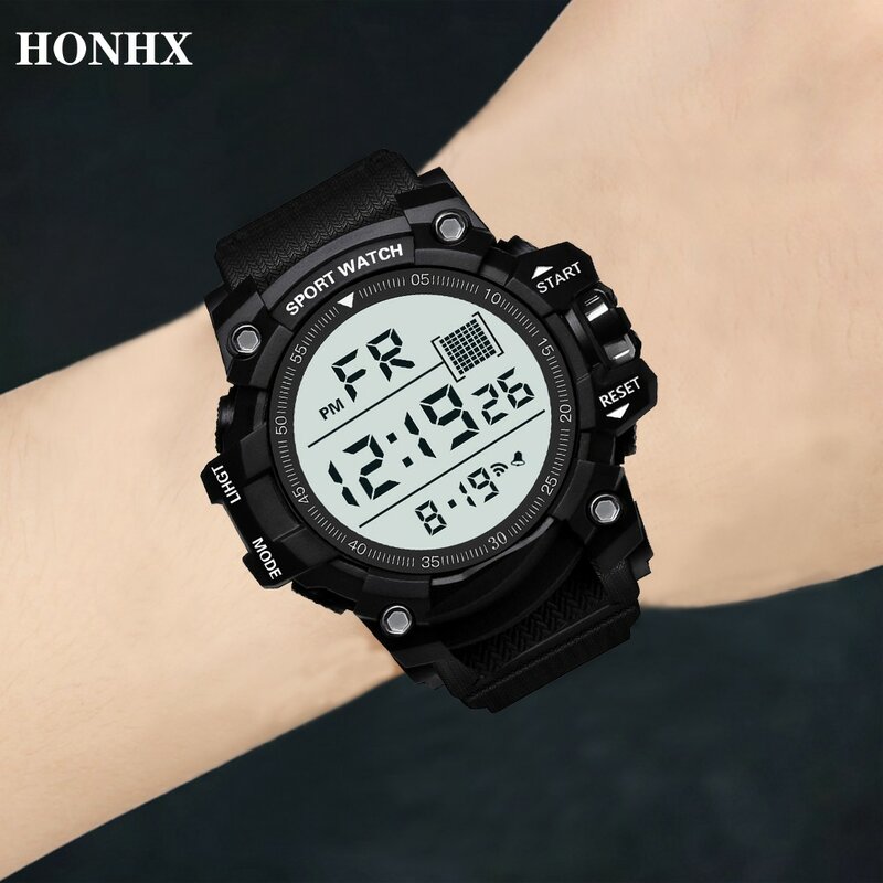 Fashion Waterproof Men'S Boy Lcd Digital Stopwatch Date Rubber Sport Wrist Watch 	 Men'S Watches Electronic Watches 2024