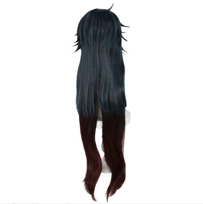 Peruki do gry peruka do Cosplay 95cm ciemny niebieski Gradient rude włosy żaroodporne impreza z okazji Halloween peruki Anime