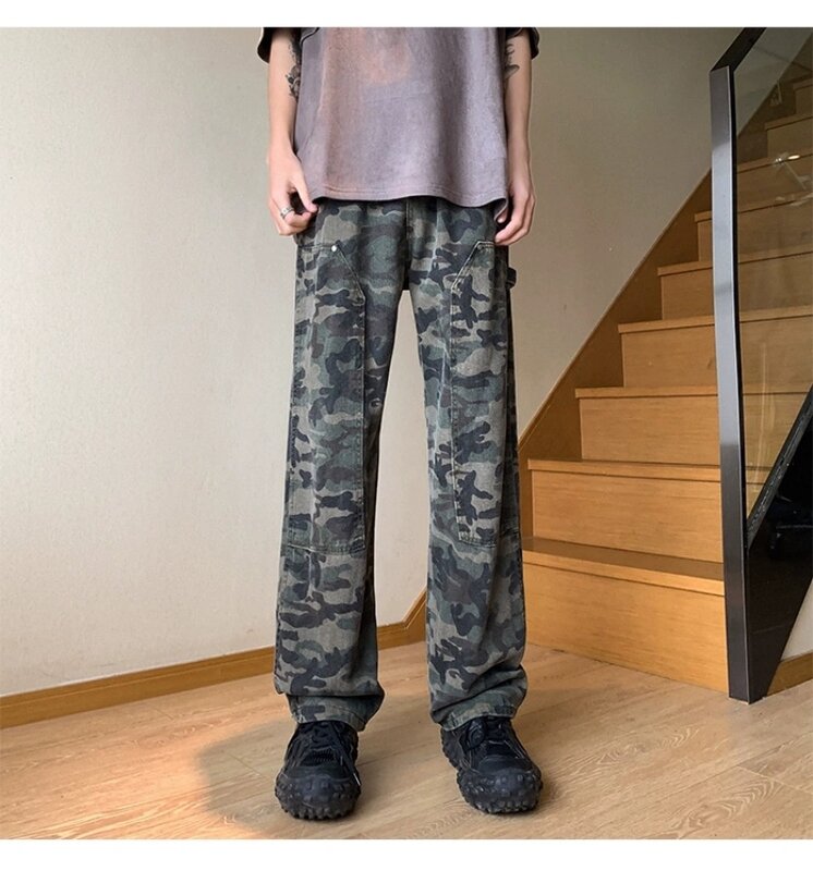 2023 primavera autunno nuovi pantaloni Cargo mimetici da uomo alla moda di marca americana High Street gamba dritta pantaloni Casual larghi metà 3XL