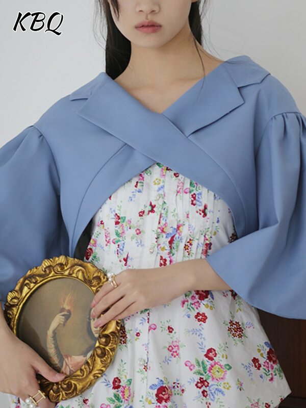 KBQ Folds Blazer con stampa floreale per donna bavero manica a farfalla Hit Color Blazer Casual larghi abbigliamento stile moda femminile nuovo