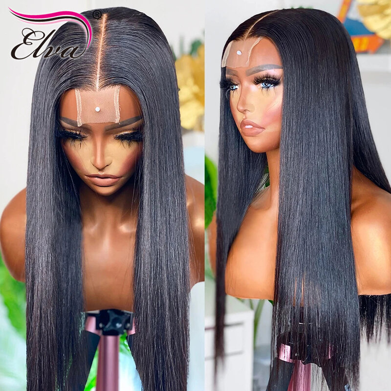 HD Transparent Lace Front Human Hair Wig 13X4 13X6 Straight Frontal Wig Pre Plucked 5X5 6X6 7X7 HD Lace Closure Wig Elva Hair