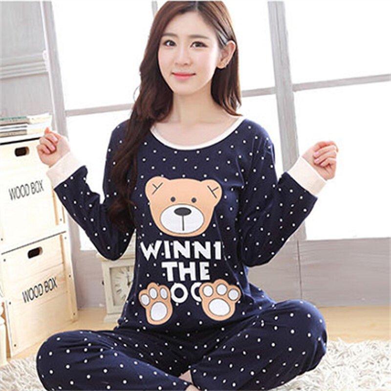 Pajamas For Women New Spring Autumn Long-Sleeved Trousers Pyjamas Set Simple Loose Round Neck Home Wear Large Size Suit 2024